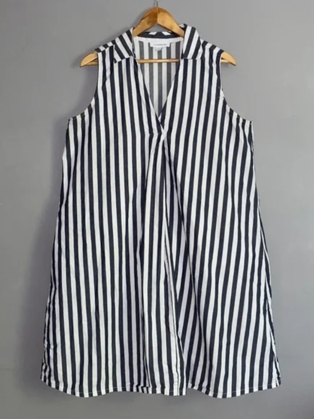 LIZ CLAIBORNE Cotton Sleeveless Black White Stripe Relaxed Summer Dress 18